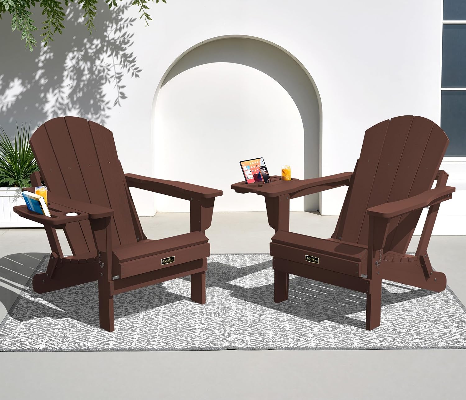 Outdoor Furniture Fire Pit Set - Folding Adirondack Chair Set 2, 4-in-1