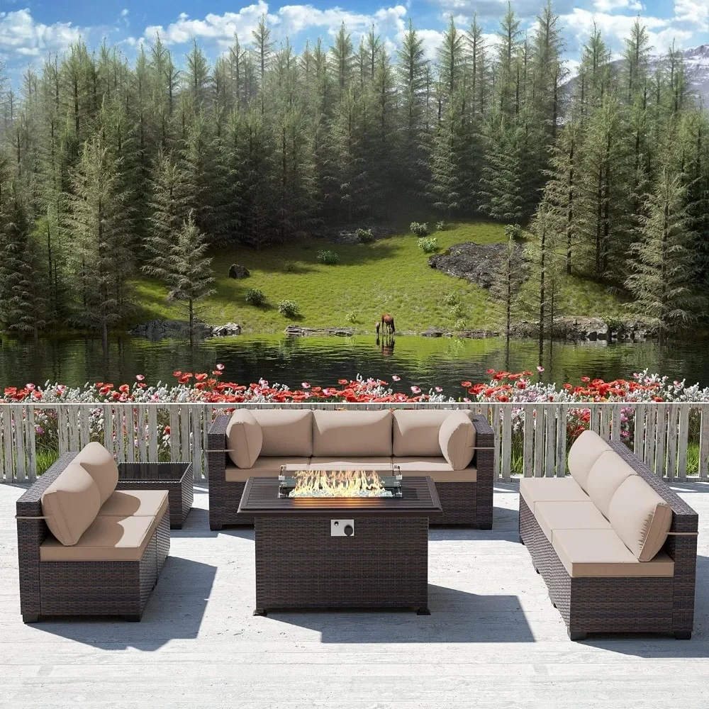Outdoor Furniture Fire Pit Set - -Patio Furniture Set With Propane Fire