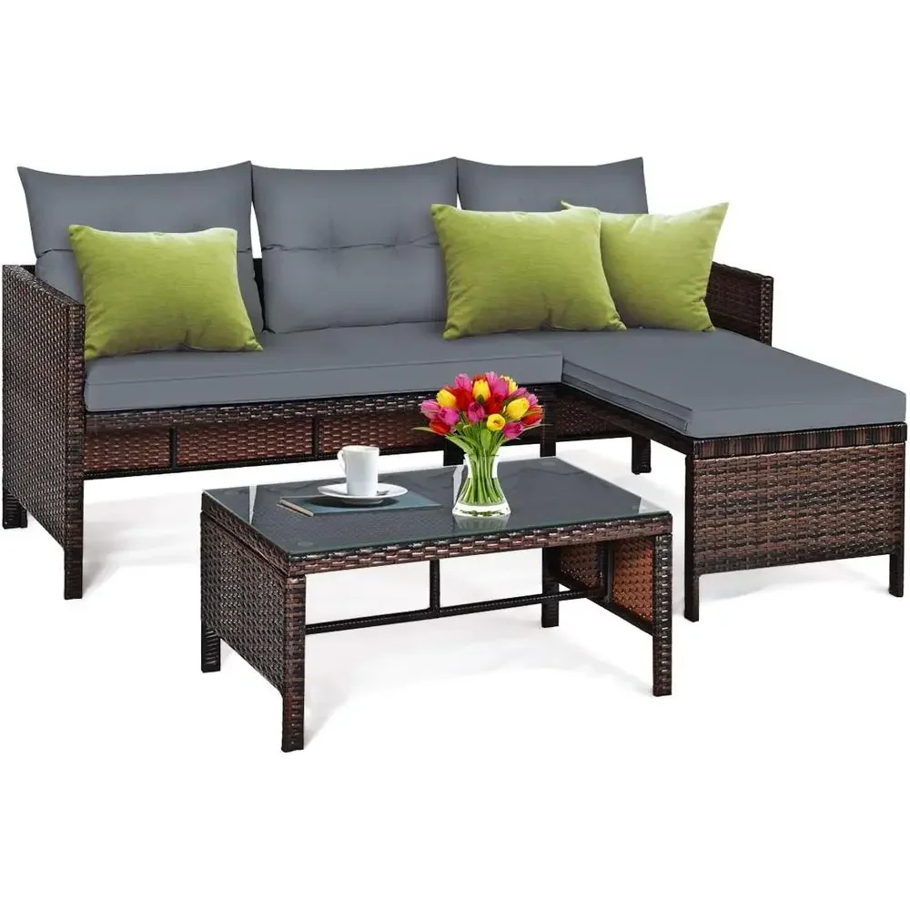 Rattan Lounge Set - Wicker Patio urniture Set Couch 3