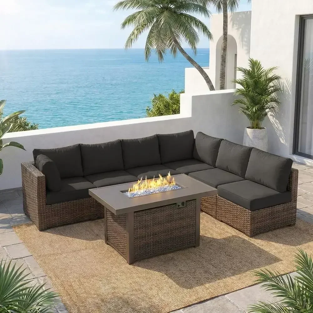 Outdoor Furniture Fire Pit Set - 7-Piece Outdoor Patio Furniture Set with