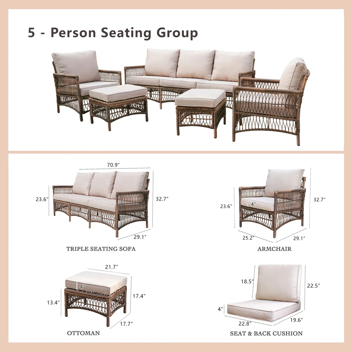！@Dwoo Durable PE Wicker 5 Pie - огляд і ціна Outdoor Furniture Easy To Clean