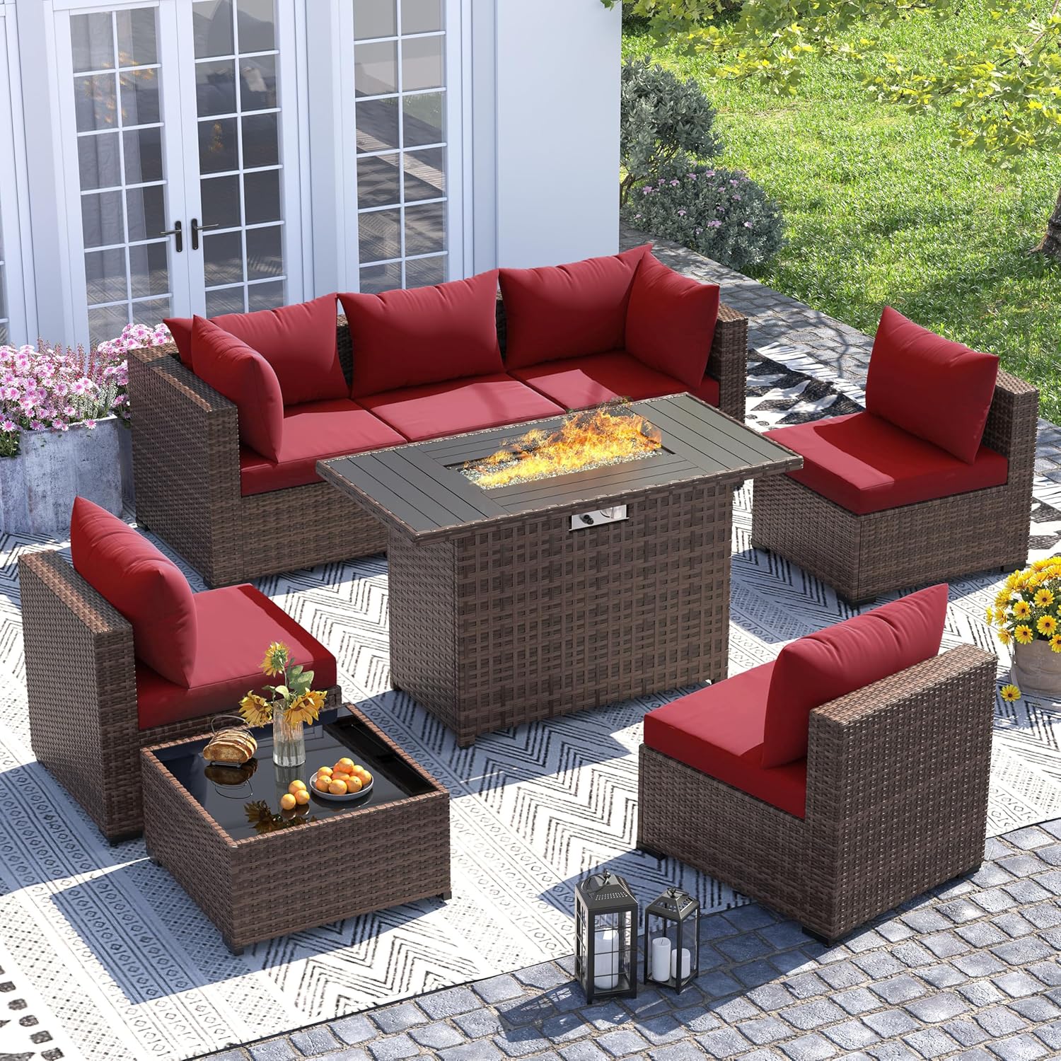 8pc All-Weather Wicker Section - огляд і ціна Outdoor Furniture Fire Pit Set