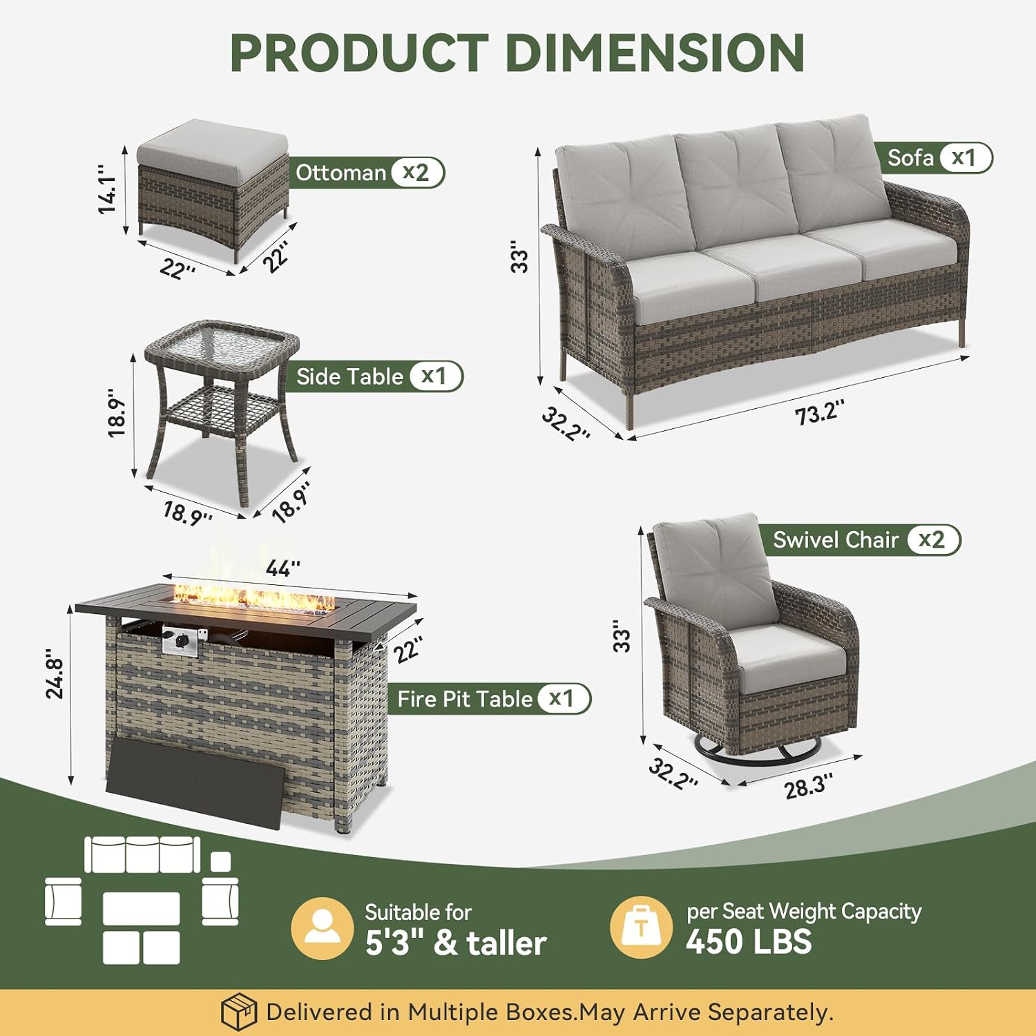 7-Piece Wicker Patio Set with  - огляд і ціна Outdoor Furniture Fire Pit Set