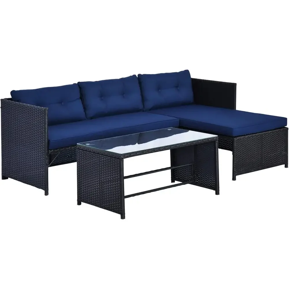 Blue L-Shaped Rattan Outdoor S - огляд і ціна Rattan Lounge Set
