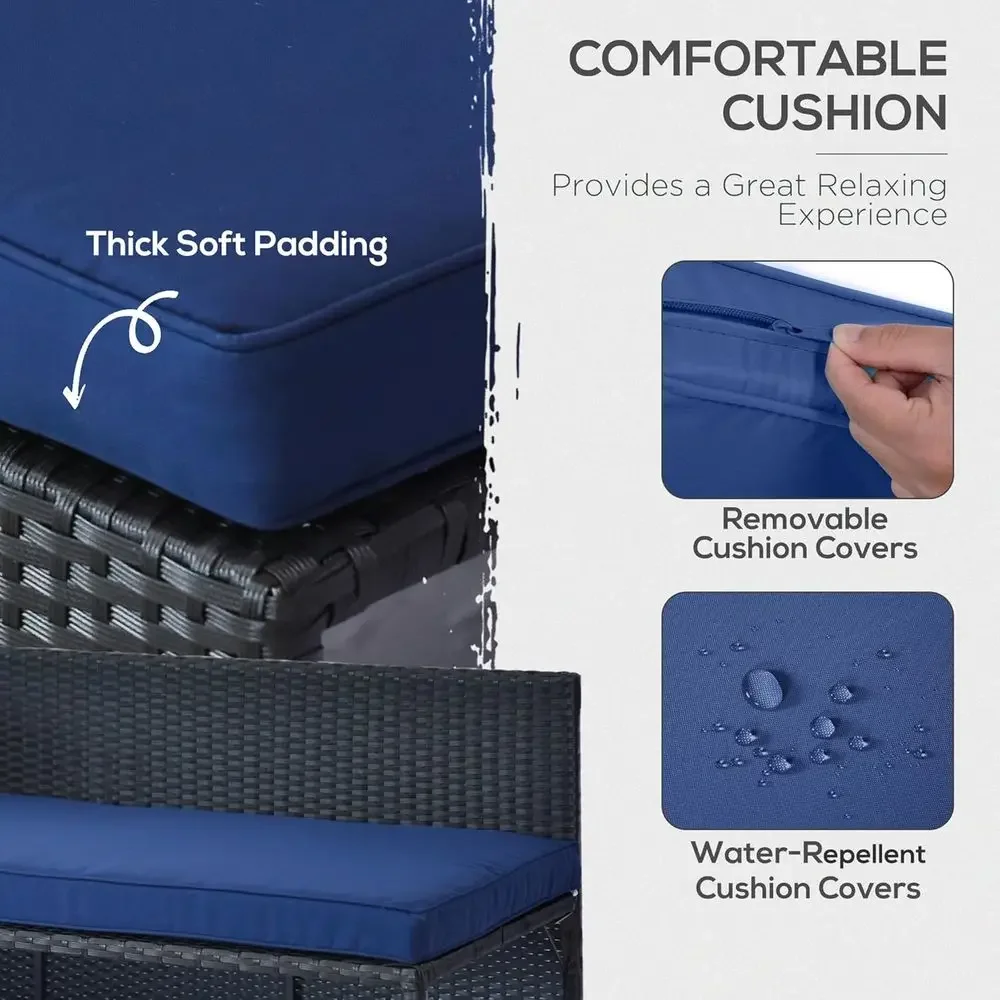 Blue L-Shaped Rattan Outdoor S - огляд і ціна Rattan Lounge Set