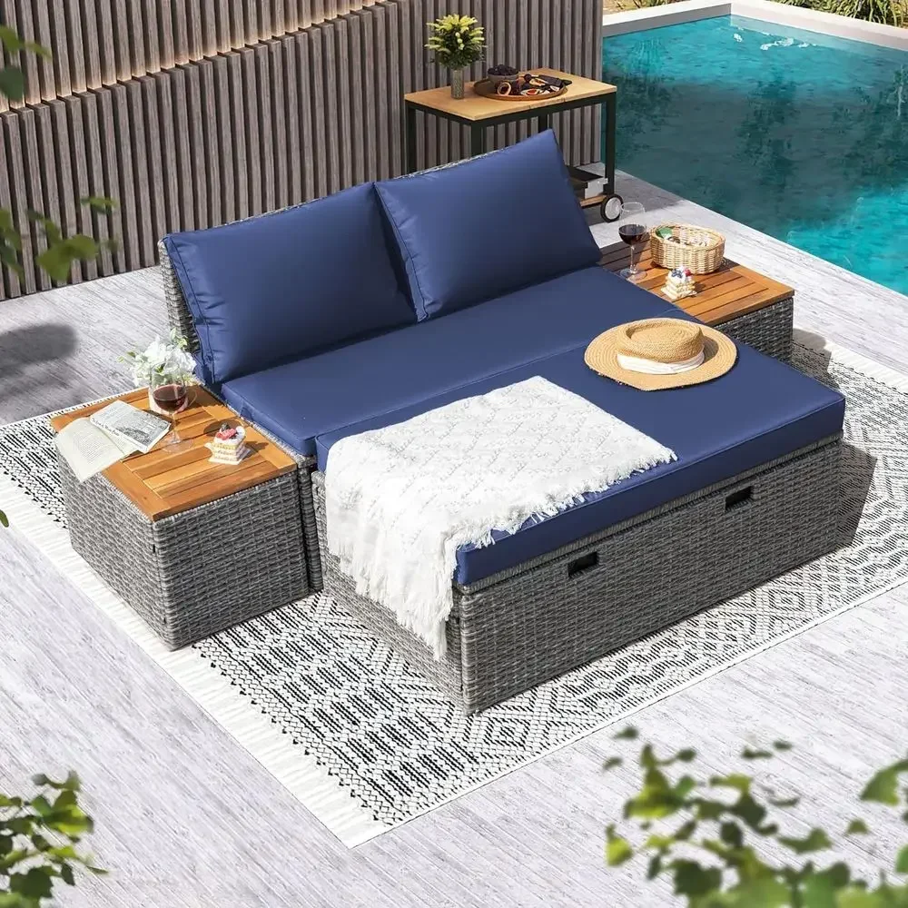 Navy Blue Outdoor Patio Daybed - огляд і ціна Rattan Lounge Set