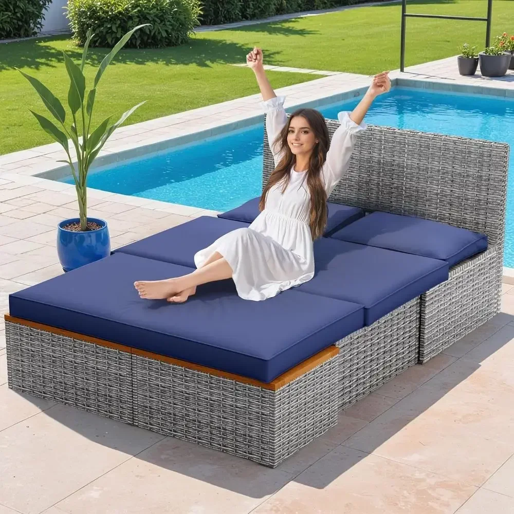 Navy Blue Outdoor Patio Daybed - огляд і ціна Rattan Lounge Set