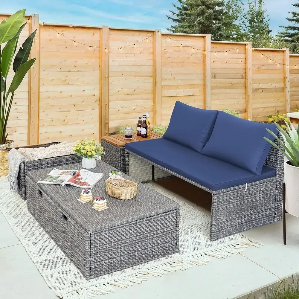 Navy Blue Outdoor Patio Daybed - огляд і ціна Rattan Lounge Set